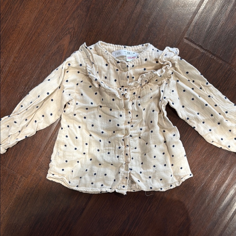 Zara Cream and Black Polka Dot Kids Blouse